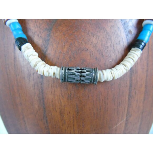 Vintage Heishi Necklace Metal Bead Graduated Shell Beads Santo Domingo Native - Picture 4 of 7